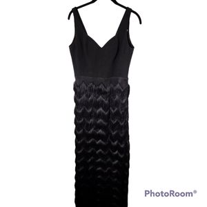 Hoss Intropia Black Chevron Fringed Elegant Gown